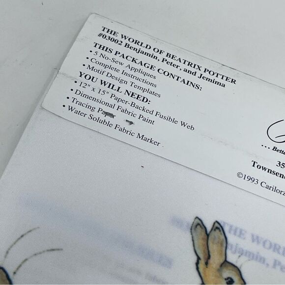 1993 Beatrix Potter No Sew Fabric Appliqués
Benjamin Peter Jemina - Picture 11 of 12